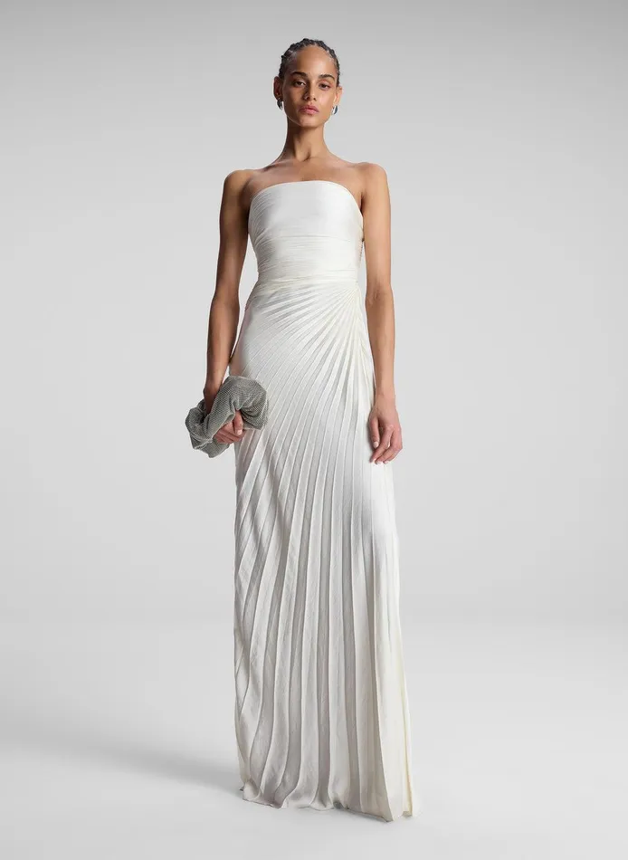 Women Bianca Strapless Pleated Maxi Dress Whisper White ALC Dresses