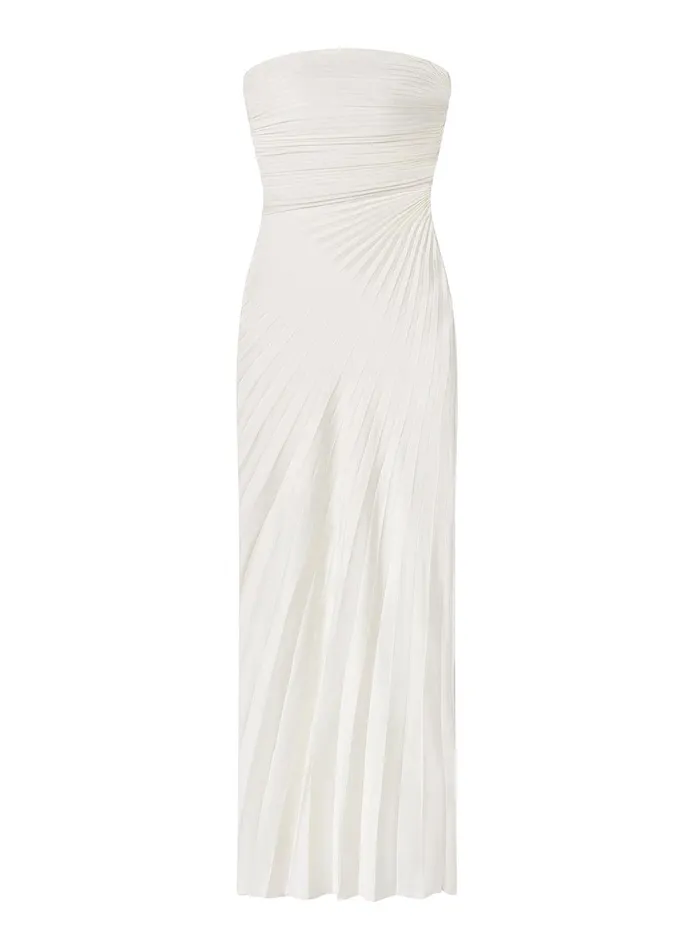 Women Bianca Strapless Pleated Maxi Dress Whisper White ALC Dresses