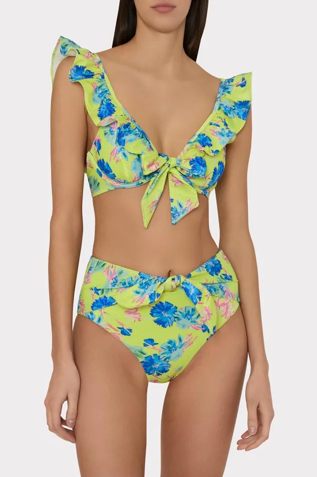 Women Bikinis Milly Floating Cosmos Front Tie Bikini Bottom Neon Yellow