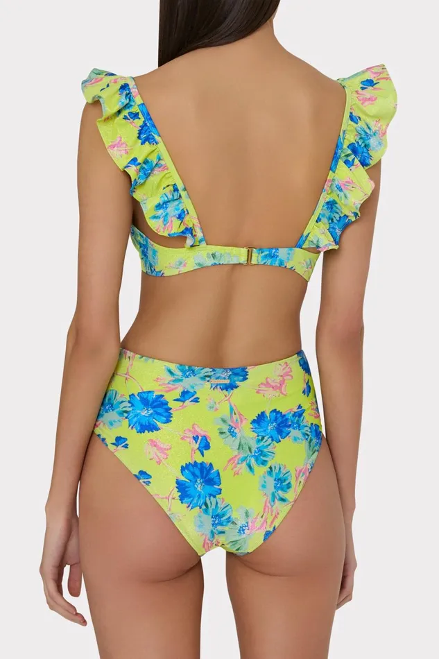 Women Bikinis Milly Floating Cosmos Front Tie Bikini Bottom Neon Yellow