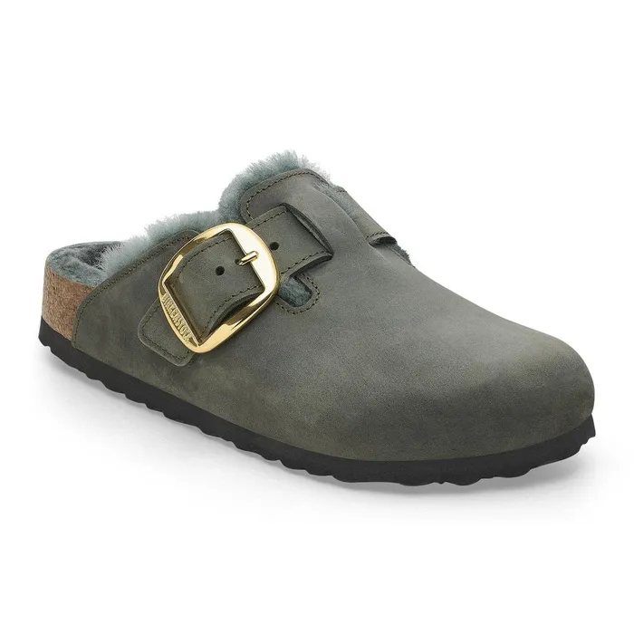 Women Birkenstock Clogs Boston Big Buckle Shearling Thyme