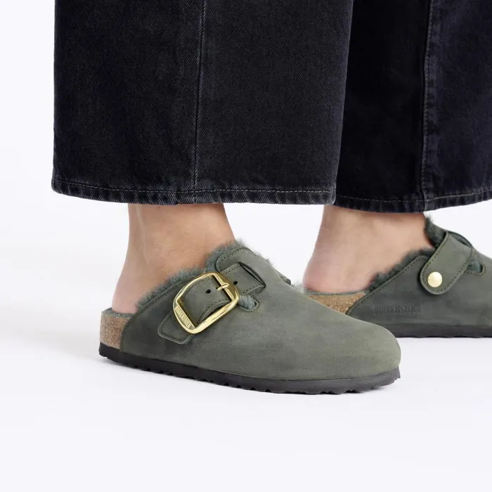 Women Birkenstock Clogs Boston Big Buckle Shearling Thyme