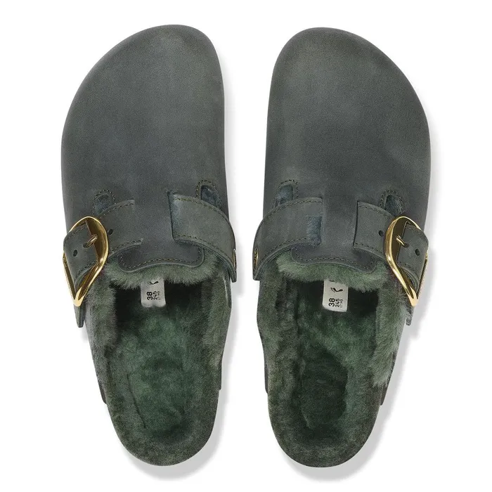 Women Birkenstock Clogs Boston Big Buckle Shearling Thyme