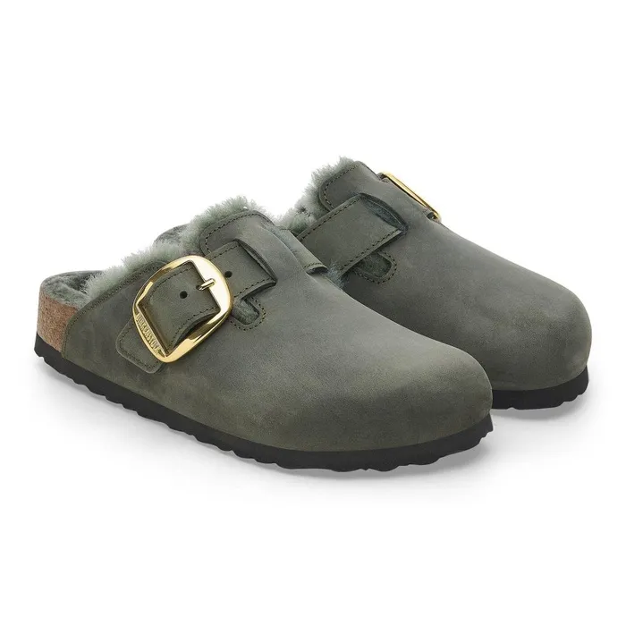 Women Birkenstock Clogs Boston Big Buckle Shearling Thyme