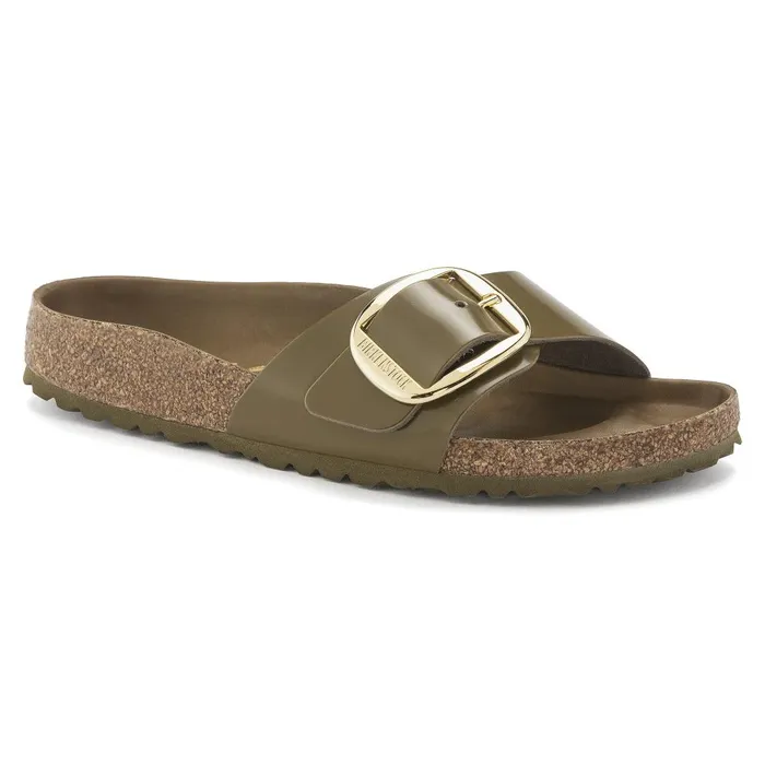 Women Birkenstock OneStrap Madrid Big Buckle High Shine Mud Green