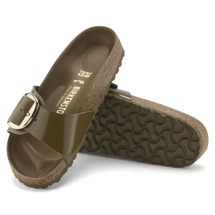 Women Birkenstock OneStrap Madrid Big Buckle High Shine Mud Green