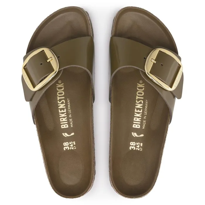 Women Birkenstock OneStrap Madrid Big Buckle High Shine Mud Green