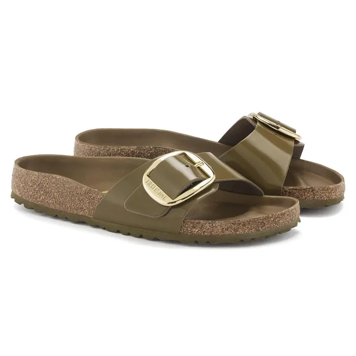 Women Birkenstock OneStrap Madrid Big Buckle High Shine Mud Green