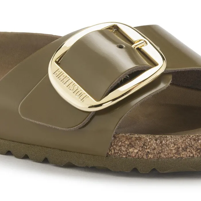 Women Birkenstock OneStrap Madrid Big Buckle High Shine Mud Green