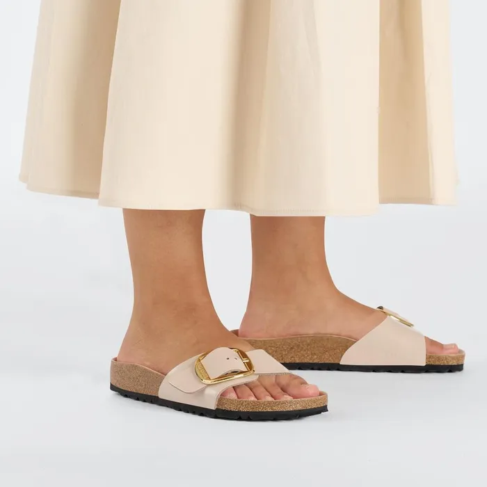 Women Birkenstock OneStrap Madrid Big Buckle High Shine New Beige