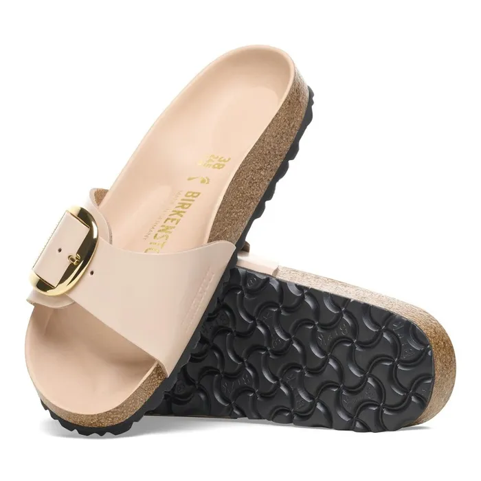 Women Birkenstock OneStrap Madrid Big Buckle High Shine New Beige