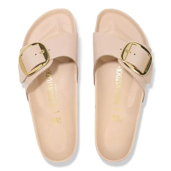 Women Birkenstock OneStrap Madrid Big Buckle High Shine New Beige