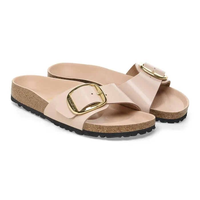 Women Birkenstock OneStrap Madrid Big Buckle High Shine New Beige