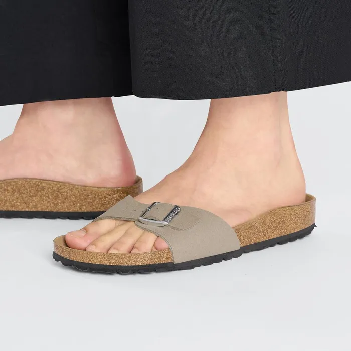 Women Birkenstock OneStrap Madrid Vegan Gray Taupe
