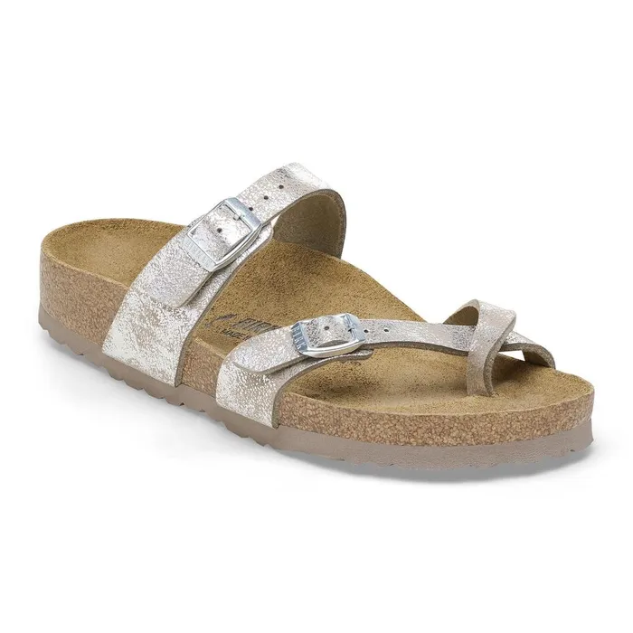 Women Birkenstock Thong Mayari Washed Metallic Silver