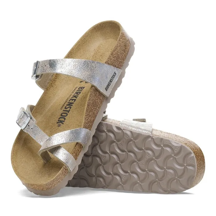 Women Birkenstock Thong Mayari Washed Metallic Silver