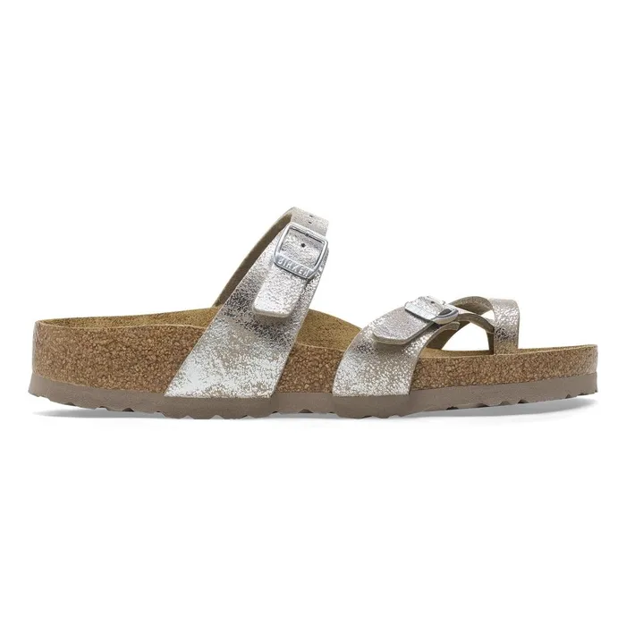 Women Birkenstock Thong Mayari Washed Metallic Silver