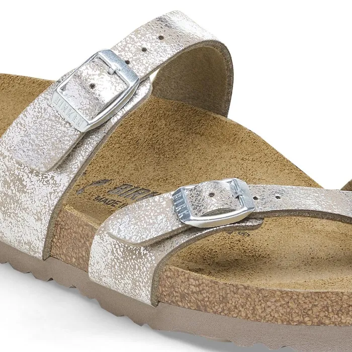 Women Birkenstock Thong Mayari Washed Metallic Silver