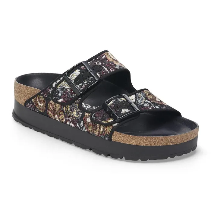 Women Birkenstock TwoStrap Arizona Flex Platform Brocade Black