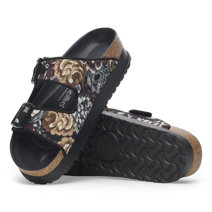 Women Birkenstock TwoStrap Arizona Flex Platform Brocade Black
