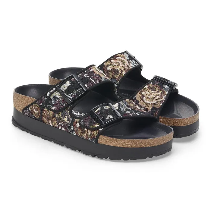 Women Birkenstock TwoStrap Arizona Flex Platform Brocade Black