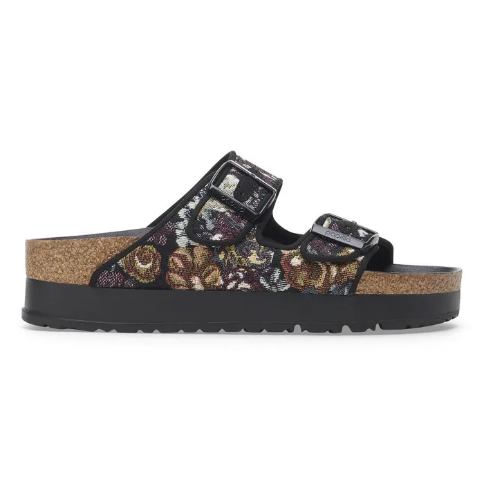 Women Birkenstock TwoStrap Arizona Flex Platform Brocade Black