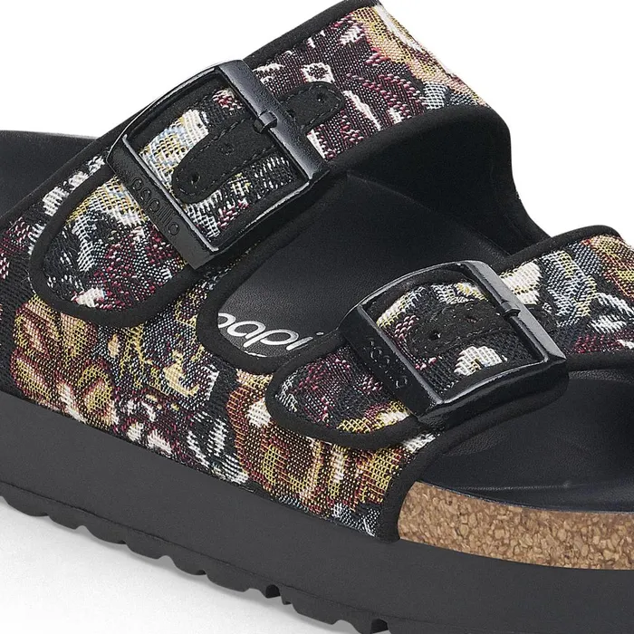 Women Birkenstock TwoStrap Arizona Flex Platform Brocade Black