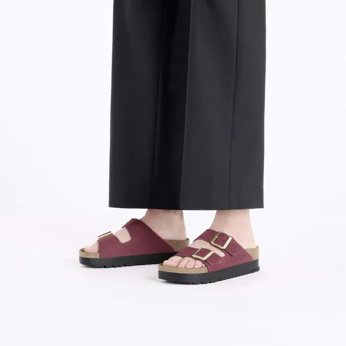 Women Birkenstock TwoStrap Arizona Flex Platform Zinfandel