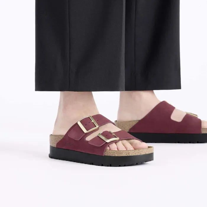 Women Birkenstock TwoStrap Arizona Flex Platform Zinfandel