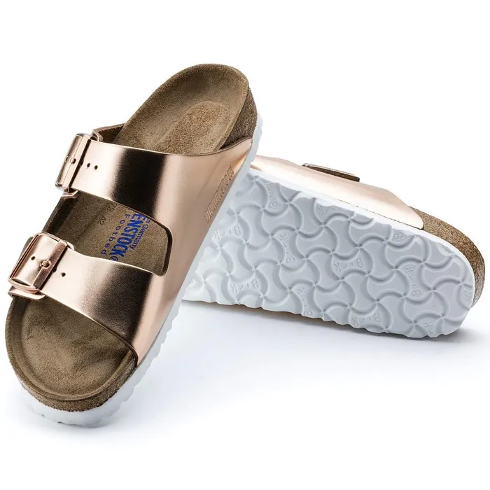Women Birkenstock TwoStrap Arizona Soft Footbed Metallic Copper