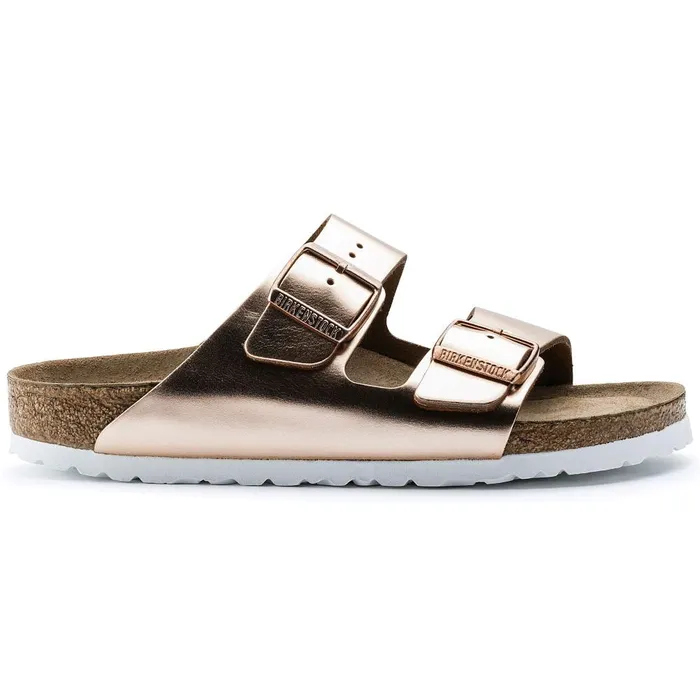 Women Birkenstock TwoStrap Arizona Soft Footbed Metallic Copper