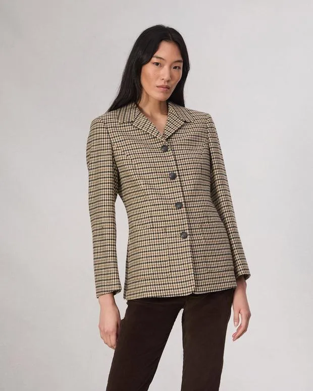 Women Blazers and Vests Rag and Bone Drew Houndstooth Blazer Tan Multi