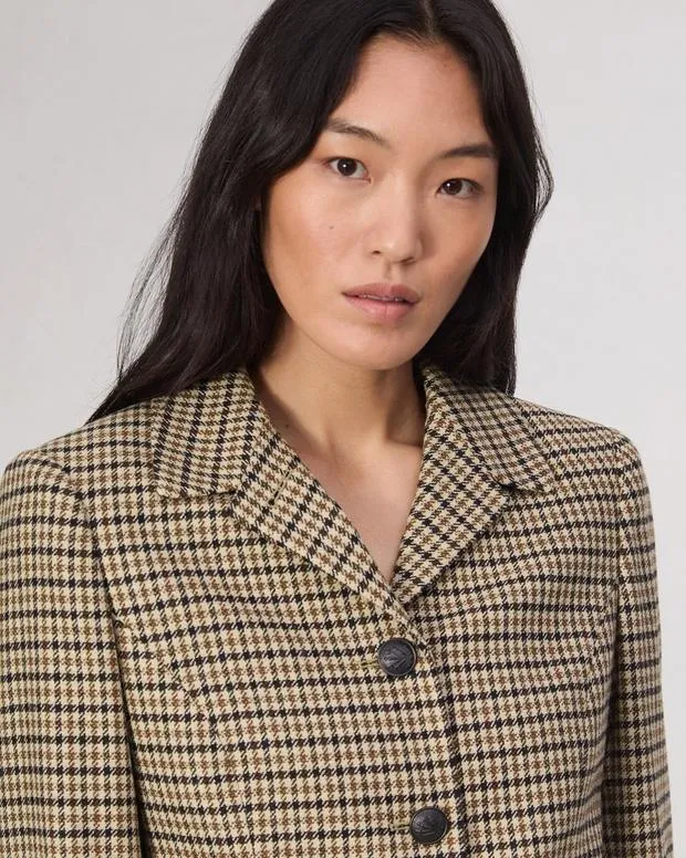 Women Blazers and Vests Rag and Bone Drew Houndstooth Blazer Tan Multi