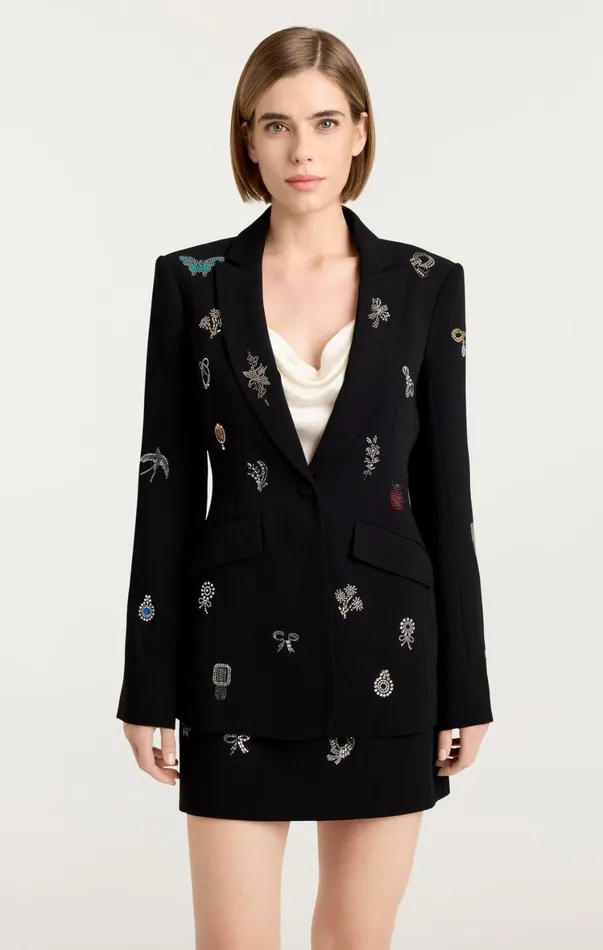 Women Blazers Cinq Sept Heatset Brooches Embellished Cheyenne Blazer Black Multi