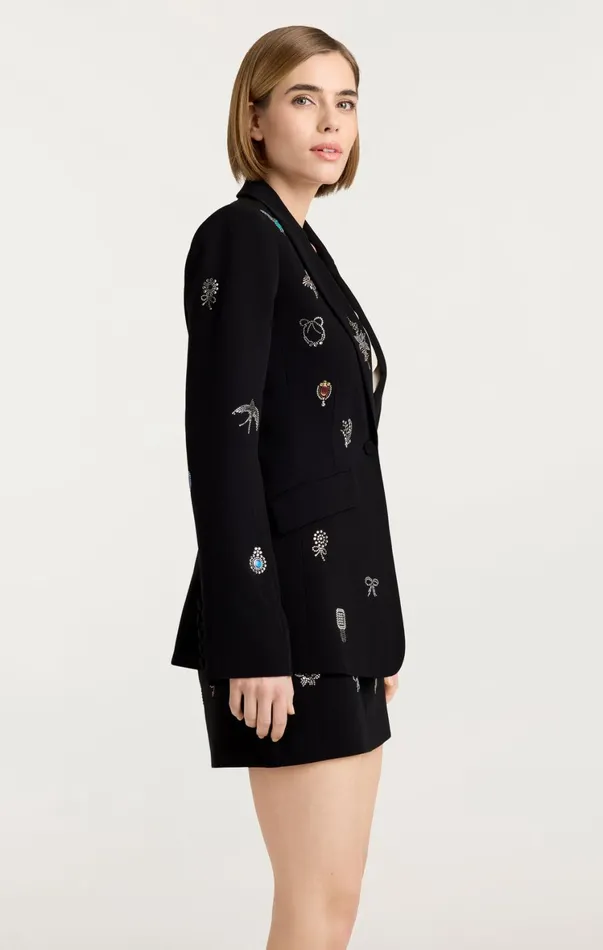 Women Blazers Cinq Sept Heatset Brooches Embellished Cheyenne Blazer Black Multi