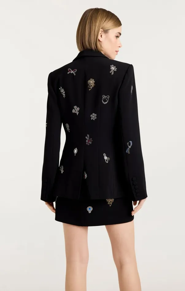 Women Blazers Cinq Sept Heatset Brooches Embellished Cheyenne Blazer Black Multi