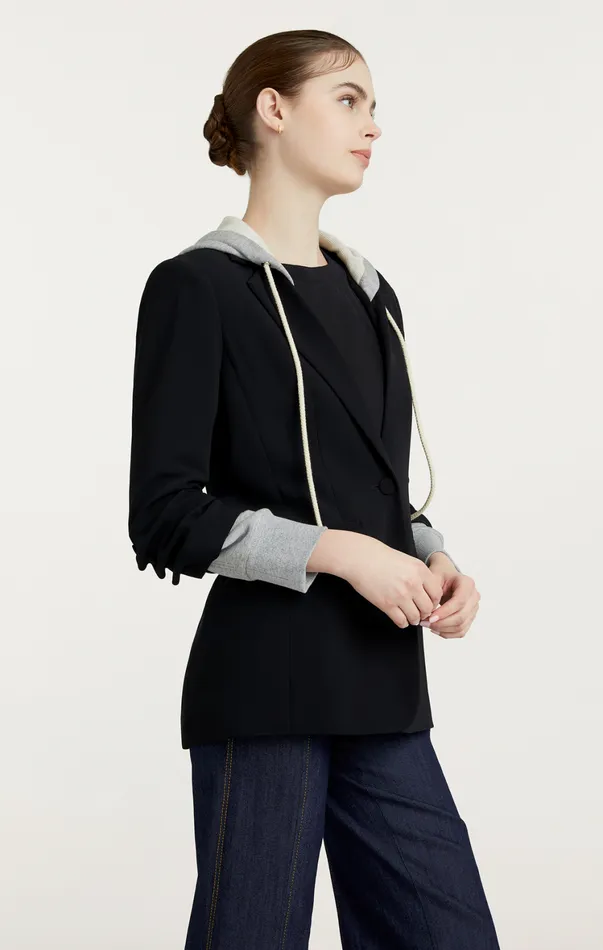 Women Blazers Cinq Sept Hooded Khloe Blazer Blackheather Grey