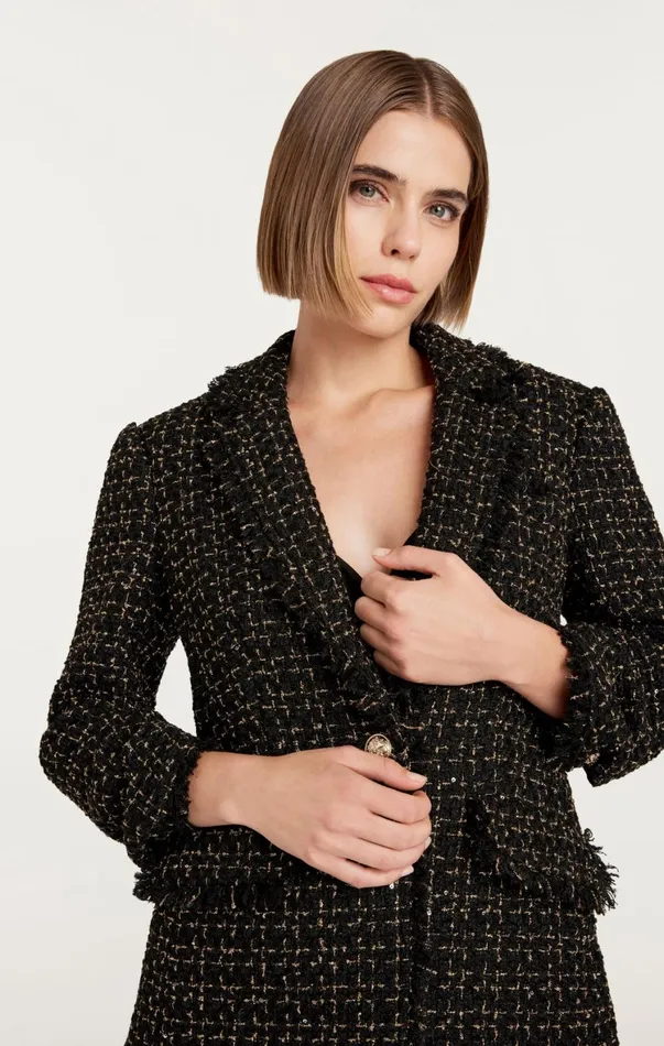 Women Blazers Cinq Sept Sylvie Boucle Khloe Blazer Blackgold