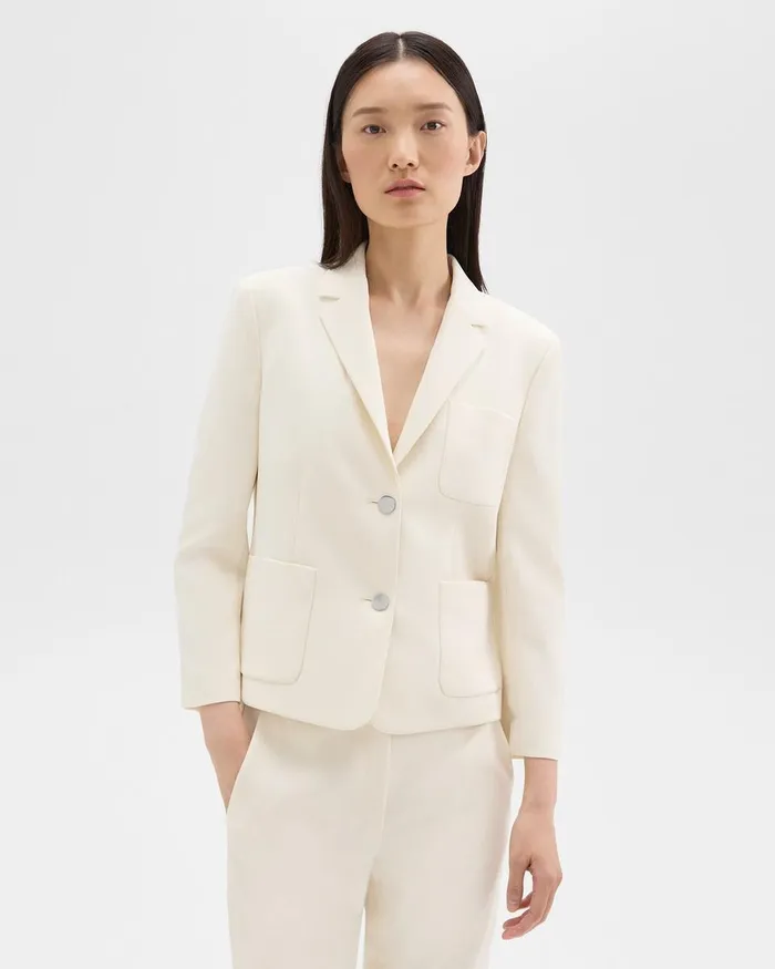 Women Blazers Jackets Theory Boxy Patch Pocket Blazer In Admiral Crepe Rice