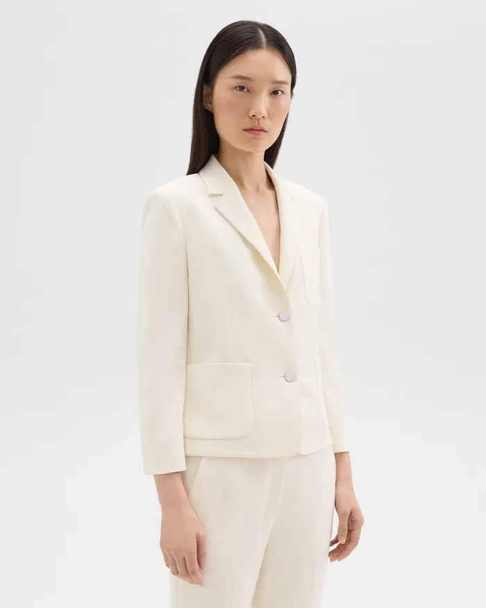 Women Blazers Jackets Theory Boxy Patch Pocket Blazer In Admiral Crepe Rice