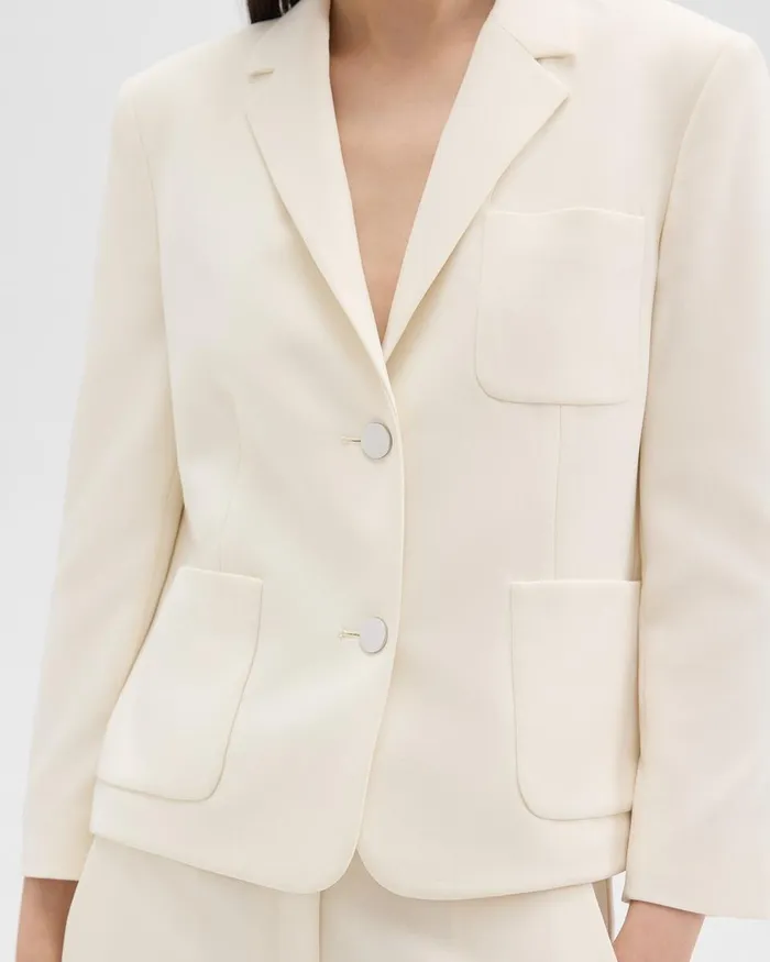 Women Blazers Jackets Theory Boxy Patch Pocket Blazer In Admiral Crepe Rice