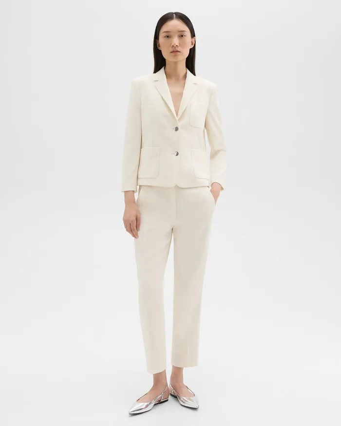 Women Blazers Jackets Theory Boxy Patch Pocket Blazer In Admiral Crepe Rice