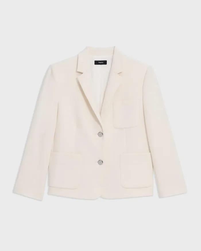 Women Blazers Jackets Theory Boxy Patch Pocket Blazer In Admiral Crepe Rice