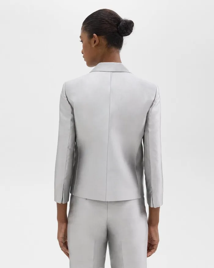 Women Blazers Jackets Theory Boxy Patch Pocket Blazer In Metallic Silk Twill Ice Grey