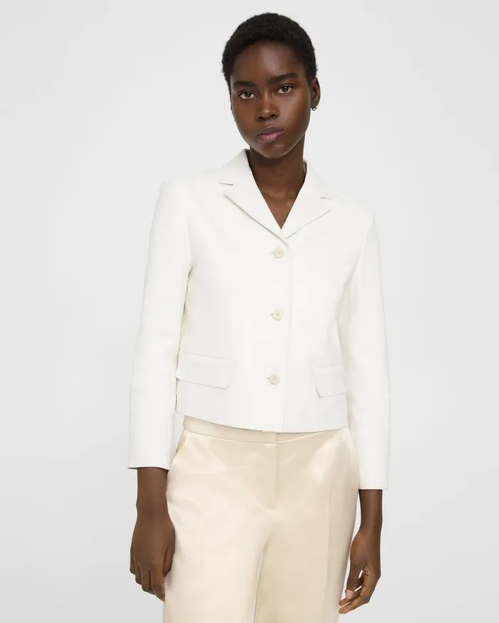 Women Blazers Jackets Theory Cropped Jacket In Leather White
