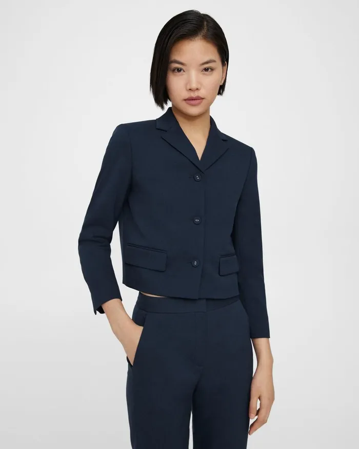 Women Blazers Jackets Theory Cropped Jacket In Textured Gabardine Baltic