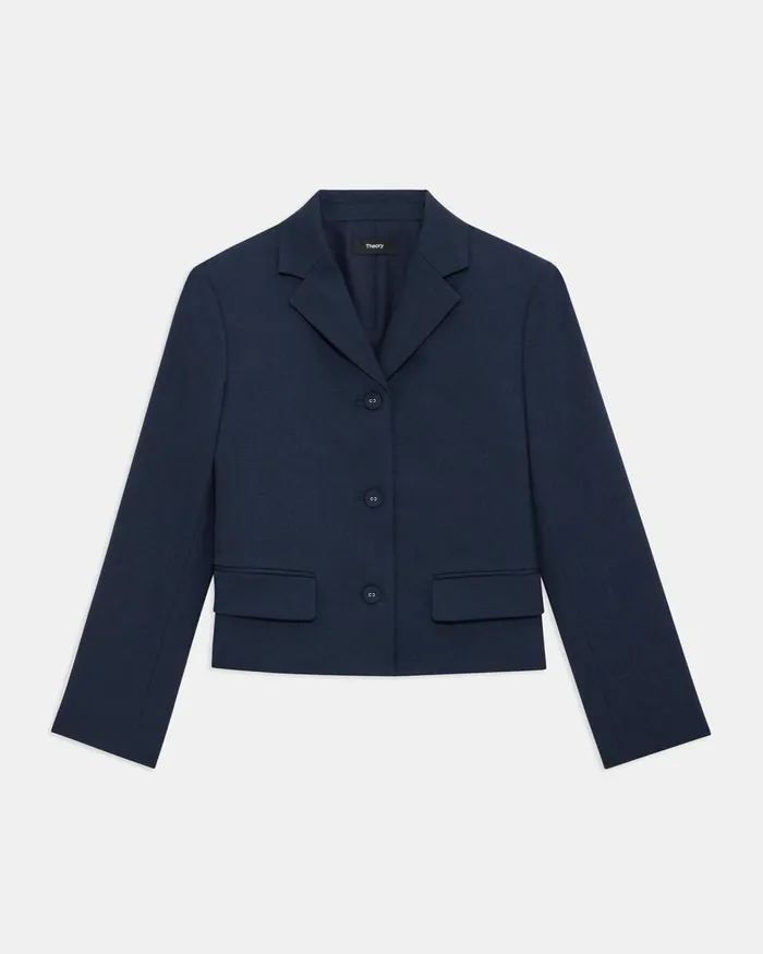 Women Blazers Jackets Theory Cropped Jacket In Textured Gabardine Baltic