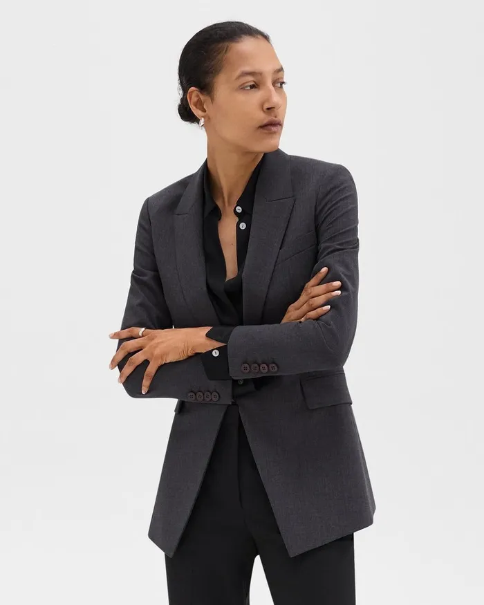 Women Blazers Jackets Theory Etiennette Blazer In Good Wool Charcoal Melange