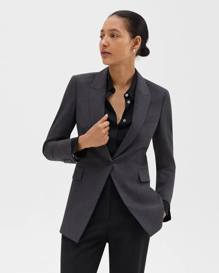 Women Blazers Jackets Theory Etiennette Blazer In Good Wool Charcoal Melange