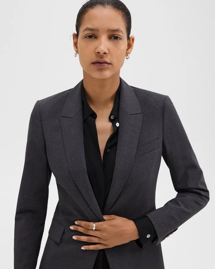 Women Blazers Jackets Theory Etiennette Blazer In Good Wool Charcoal Melange